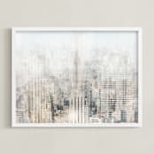 "Big Apple Blur" - Art Print in Beige by 1885 Atelier - Framed