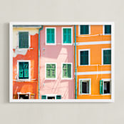 "Riomaggiore" - Art Print in Tangerine by Heather Deffense - Framed