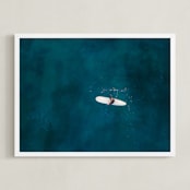 "Waiting on Waves" - Art Print in Dark Teal by Jessica Rice - Framed