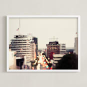 "Capitol Records at dusk" - Art Print in Sunset by Vera Mladenovic - Framed