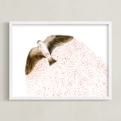 "Soaring Bird" - Art Print in Soft Rose by Eve Schultz - Framed