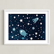 "Through space and time" - Art Print in Prussian blue by raven erebus - Framed