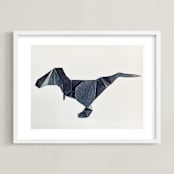 "Paper Animals: TRex" - Art Print in Moody blue by Maja Cunningham - Framed