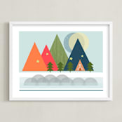 "Gone Camping" - Art Print in Camp Blue by AlisonJerry - Framed