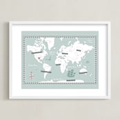 "Treasure Map" - Art Print in Powder Blue by Jessie Steury - Framed