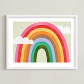 "Rainbow & Clouds" - Art Print in Ruby Red by melanie mikecz - Framed