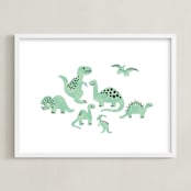 "Darling Dinos" - Art Print in Fern by Jessie Steury - Framed
