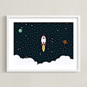 "Outer Space" - Art Print in White by Oma N. Ramkhelawan - Framed