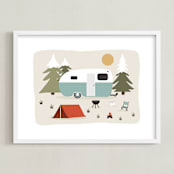 "Happy Camper" - Art Print in Toasted Marshmallow by Christie Garcia - Framed
