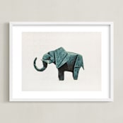 "Paper Animals: Elephant" - Art Print in Moody teal by Maja Cunningham - Framed