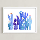 "Blue Desert" - Art Print in Dusky Blue by Jenn Rice - Framed