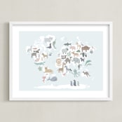 "Wild World Map" - Art Print in Sky by Jessie Steury - Framed