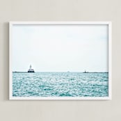 "Minimal Lighthouse" - Art Print in Ocean Blue by Vicky Gu - Framed
