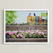 "Toronto Newspaper Boxes" - Art Print in Cerulean Blue by Annie Seaton - Framed