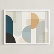 "Shuffle Series Downtown" - Art Print in Moody Blue by Jennifer Morehead - Framed