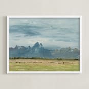 "Teton Valley" - Art Print in steel blue by Laura Morris - Framed