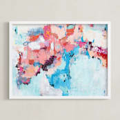 "Pink and Blue Abstract Painting" - Art Print in Bright Pink by Caryn Owen - Framed