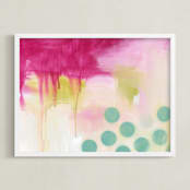 "Never Thought That This Would Happen" - Art Print in Pink and Turquoise by Julie Hawkins - Framed