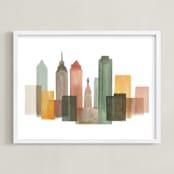 "Philadelphia Skyline" - Art Print in Fog by Katherine Moynagh - Framed