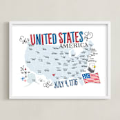 "USA Doodle Map" - Art Print in Blue by Jessie Steury - Framed