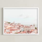 "Lisbon View" - Art Print in Coral by Heather Loriece - Framed