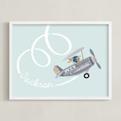 "aerobatics" - Personalized Art Print in Milky Blue by Leia Matt - Framed