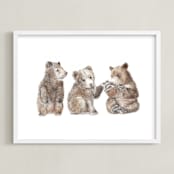 "Three Little Bears" - Art Print in Bear Cub Brown by Lauren Rogoff - Framed