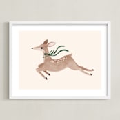 "Deer With Bow" - Art Print in Hunter Green by Vivian Yiwing - Framed