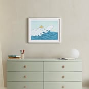 "dog surfing" - Art Print in Sea Blue by Helen H Wu - In a Room