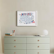 "USA Doodle Map" - Art Print in Blue by Jessie Steury - In a Room