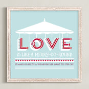"Love is like a Merry-Go-Round" - Art Print in Aqua by Jan Shepherd - Framed