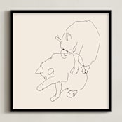 "Sketches after cat IV" - Art Print in Black and Champagne by Catilustre - Framed