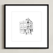 "Paris Street Shop 3" - Art Print in Black and White by Phrosné Barwood - Framed