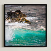"Wave Crashing on Lava Rocks" - Art Print in wave blue green by Mary Ann Glynn-Tusa - Framed