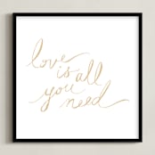 "Love Lyrics" - Art Print in gold by rose lindo - Framed