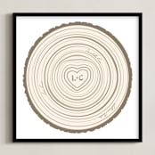 "Family Tree Rings" - Personalized Art Print in Bark by Jessie Steury - Framed
