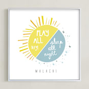 "Play All Day, Sleep All Night" - Personalized Art Print in Light Slate by Lisa Nelson - Framed