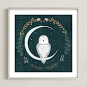 "Moon and Owl" - Art Print in Midnight by Hannah Williams - Framed