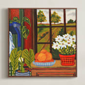 "By the Window" - Art Print in Green Gold by Arrin Kartel - Framed Canvas