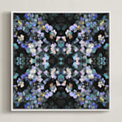 "Pansy painting - mirrored" - Art Print in Violet and turquoise by Oana Prints - Framed Canvas