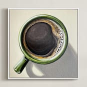"Morning Coffee" - Art Print in Deep Roast and Olive by Amber Piacentine - Framed Canvas