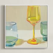 "Rainbow Glassware II" - Art Print in Goldenrod by Jenny Westenhofer - Framed Canvas