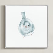 "Blushing Bird 3" - Art Print in light blue by Renee Anne Bouffard-McManus - Framed Canvas