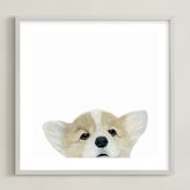 "Corgi Puppy" - Art Print in nougat by Deborah Chou - Framed