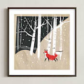"Foxy Woods" - Art Print in Kraft Paper Brown by Annie Bakst - Framed