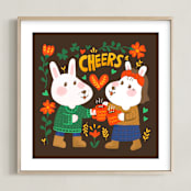 " Cozy Up with Winter Cheer" - Art Print in Bright Red Orange by Sehee Lee - Framed