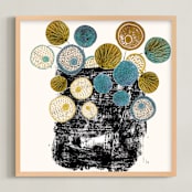 "Graphic floral arrangement" - Art Print in Mid-Century Blue by Bethania Lima - Framed