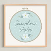 "Embroidery Name" - Personalized Art Print in Sky by Carolyn Kach - Framed