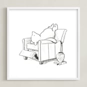 "Pooh Lounging | Winnie The Pooh" - Art Print in White by Stefanie Lane - Framed