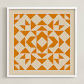 "Quilt" - Art Print in Tangerine by Beth Vassalo - Framed